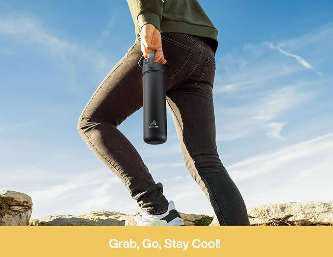 POWCAN 26 oz Insulated Water Bottle with 2-in-1 Straw and Spout Lid, Keep Cold 24H, Leak-Proof, Fits in Car Cup Holder, Stainless Steel Water Bottle for Sports, Travel, Gym, and School (Butter)