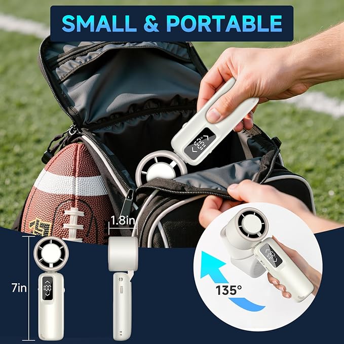 Guirngou Portable Handheld Turbo Fan, 1-100 Gear Wind, Battery Operated, Up to 23 Working Hours, 3 IN 1 Personal Fan with Air Turbo Tech, Cooling Essentials for Indoor/Outdoor(White)