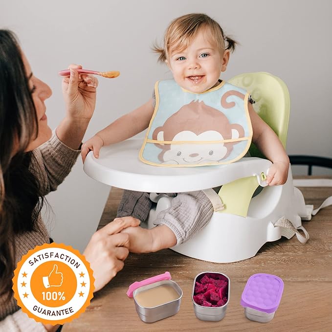 Small (1 CUP) Stainless Steel Snack Containers for Kids | Easy Open Leak Proof Food Containers with Silicone Lids - Perfect Metal Toddler Lunch Box for Daycare and School (8oz)