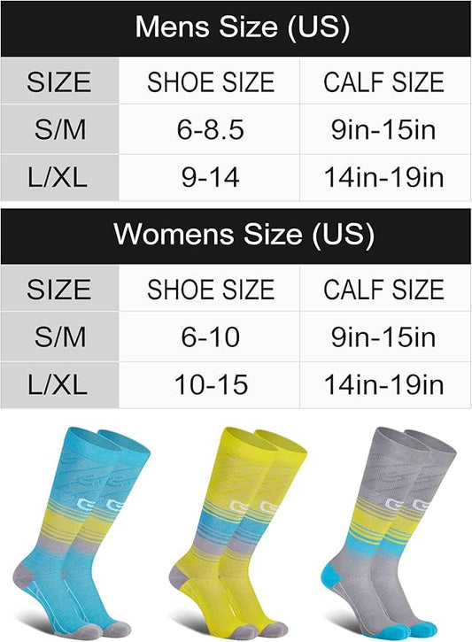 CS CELERSPORT 3 Pairs Compression Socks for Men and Women 20-30mmHg Running Athletic Support Socks