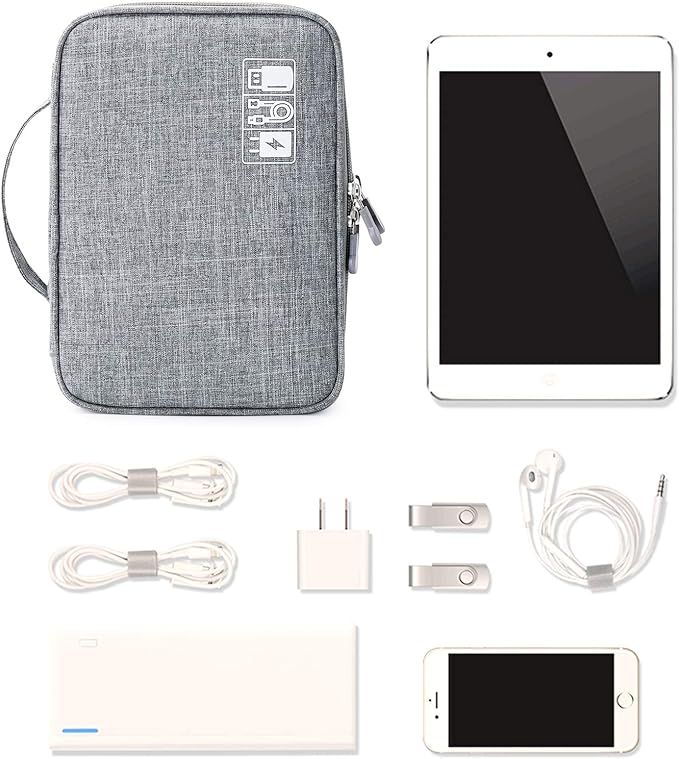 Lanola Travel Cable Organizer Bag, Electronic Accessories Case Portable Double Layer Cable Storage Bag for Cord,phone,Charger, Flash Drive, Phone, SD Card,Personal Items - (Grey)