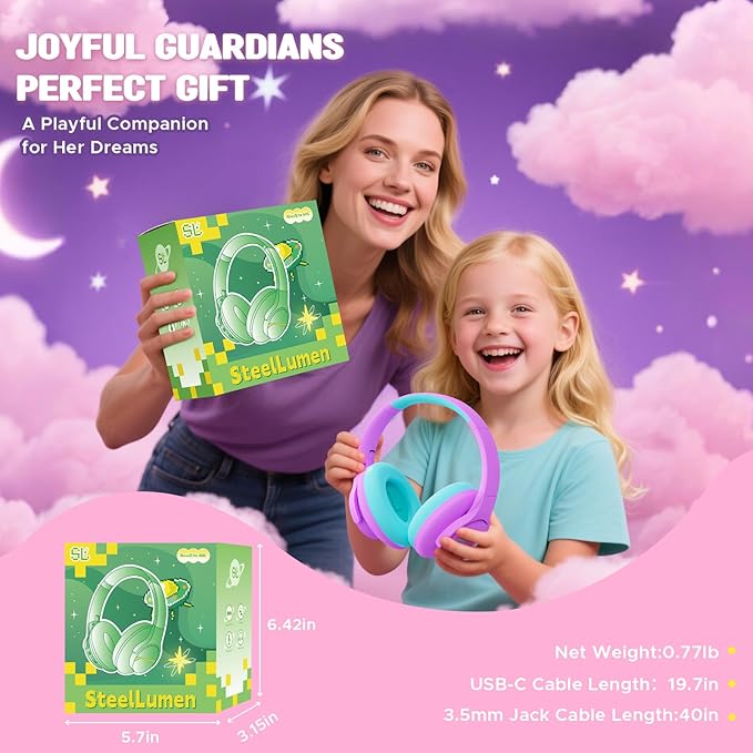 Nova1Lite Kids Wireless Active Noise Cancelling Headphones, Bluetooth 5.3, Safe Volume 74/85/94dB, Real 40H Battery, Type-C Fast Charging, boy Girl Built-in Mic for School Travel Airplane