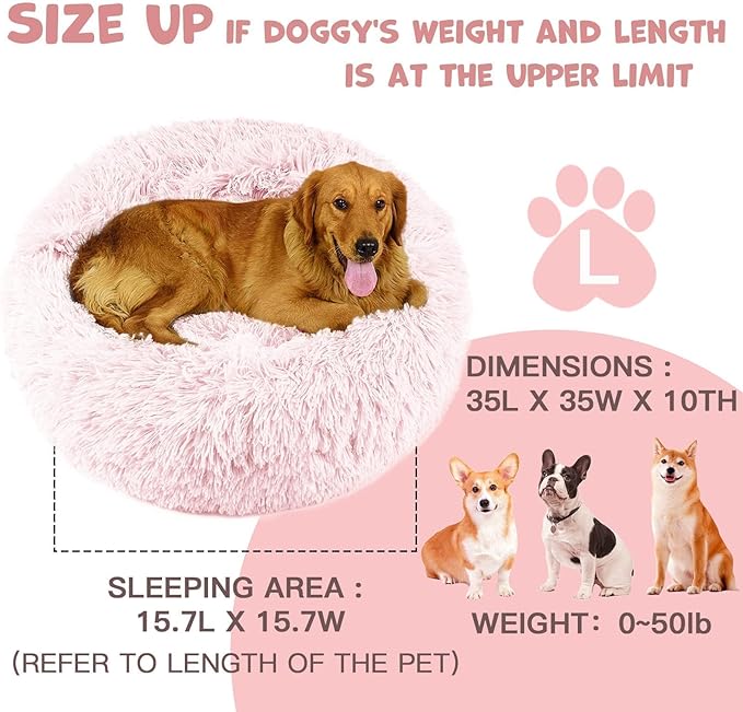 Himax Dog Beds for Large Dogs, Comfort Dogs Bed with Blanket Attached, Calming Anti-Anxiety Fluffy Dog Bed Washable (20"/26"/35") Pink