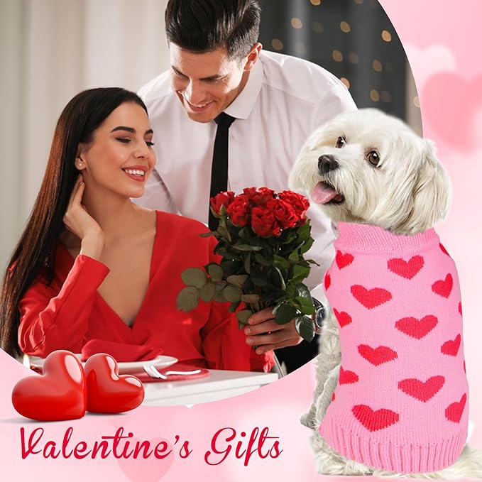 GOYOSWA Valentine Dog Sweater Dog Valentines Clothes Outfit Knitted Heart Sweater for Small Medium Large Dogs Pets (Pink, Small)