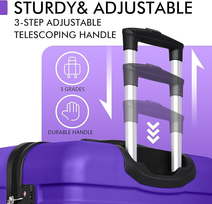 AnyZip Luggage PC ABS Hardside Lightweight Suitcase with 4 Universal Wheels TSA Lock Checked-Medium 24 Inch Violet Purple