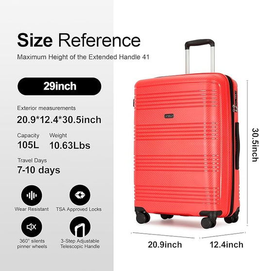 GinzaTravel Hardside Expandable Luggage with Spinner Wheels,Checked-Large 29-Inch,Red