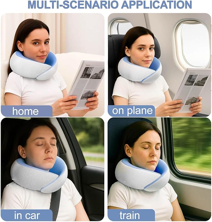 Neck Pillow for Traveling,Travel Neck Pillow for Airplanes,Portable,Smooth & Cooling Fabric,100% Pure Memory Foam,Neck Pain Relief with Breathable 360º Ergonomic Support for Long Flight(Blue)