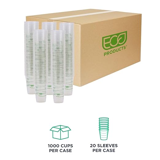 ECO PRODUCTS GreenStripe Clear Compostable 16oz PLA Plastic Cups, Case of 1000, Disposable Renewable Plant-Based Cold Cups, For Cold Drinks & Snacks, BPI Certified, ASTM Compliant.
