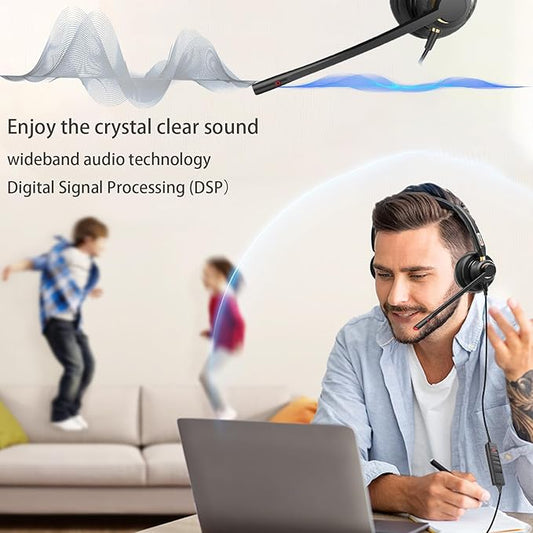Arama USB Headset with Microphone for PC, Computer Headset, Noise Cancelling Adjustable Volume Control 4.26oz Lightweight 78.74 Inch Long Cord, for Laptop Business Skype UC Webinar Call Center Office