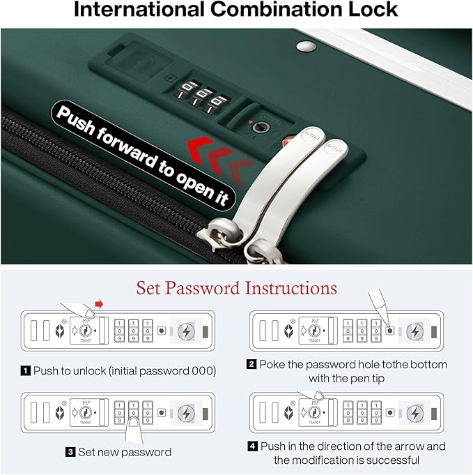 mixi Large Checked Luggage with Cup Phone Holder and Charger Hard Shell Suitcases with Spinner Wheels, 26 Inch Blackish Green