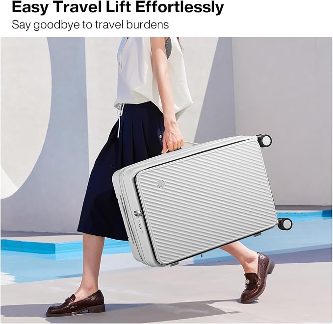 mixi 20 Inch Expandable Carry On Luggage PC Hard Shell Suitcase Top Opening Rolling Travel Suitcases with Spinner Wheels & TSA Lock, Smoke White