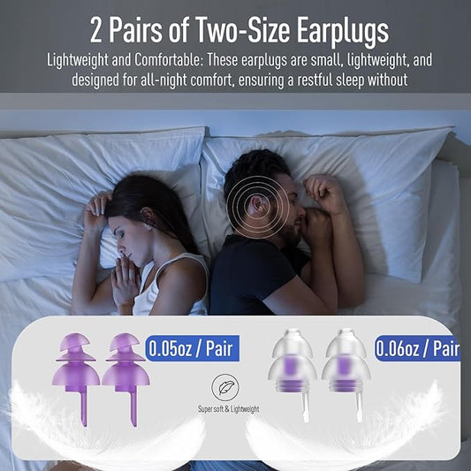 Hearprotek Sleeping Ear Plugs, 2 Pairs Ear Plugs (32db & 30db) Ultra Soft Noise Reduction and Hearing Protection earplugs for Side Sleepers, snoring, Travel, Working, Safety (Purple)