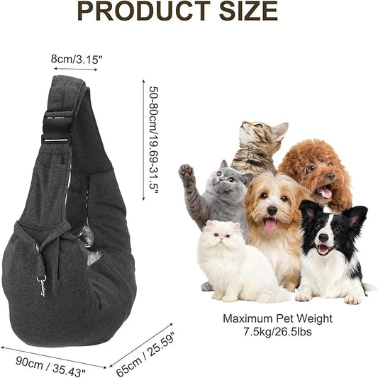 PETAXCELL Dog Sling Carrier for Small Dogs and Cats Up to 16.5 Lbs, Adjustable Buckle with Pocket Pet Sling Carrier Safety Harness, (Dark Gray, 1 Pcs) Intended for Outdoor/Camp/Travel
