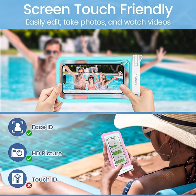 Niveaya [Floatable Floating Waterproof Phone Pouch 2 Pack-Up to 8.5", Large Space Adjustable Neck Lanyard Waterproof Phone Case, Phone Dry Bags for Vacation Beach Pool Kayak Cruise Travel Essentials