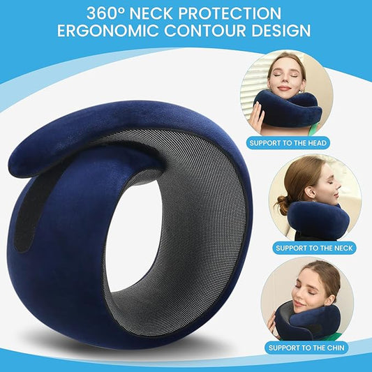 Neck Pillow, Travel Pillow uses Memory Foam to Support Neck Comfort, Ideal Companion for Airplane and car Travel, Compact, Convenient, and Versatile Airplane Sleep Pillow(Dark Blue)