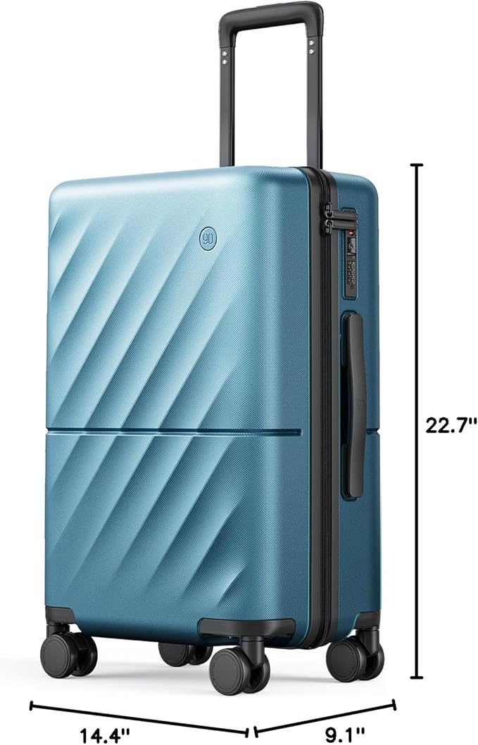 NINETYGO Carry On Suitcase, 20 Inch Carry-On Luggage with Double Spinner Wheels, Anti-Burst Zipper, Hard Case PC Suitcase Carry On, Lightweight Travel Luggage, TSA Approved (Topaz Blue, Hudson)