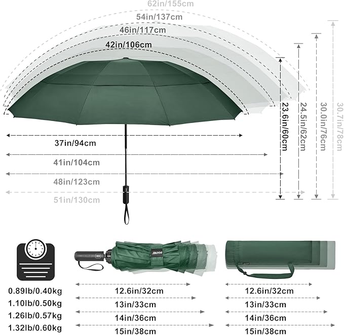 G4Free 42/46/54/62 Inch Large Golf Umbrella Compact Reverse Travel Umbrella 10 Ribs Windproof for Rain Double Canopy Automatic Open Close