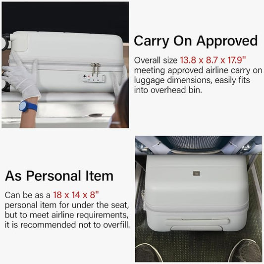 Hanke 16 Inch Underseat Carry On Luggage with Spinner Wheels Hard Shell Suitcases Mini Small Carry On Bag for Airline Approved TSA Luggage Lightweight Travel Suit Case(Smoke White)