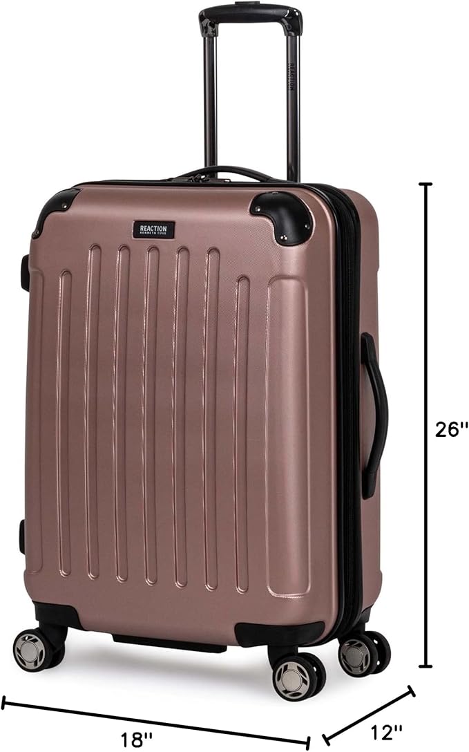 Kenneth Cole REACTION Renegade Luggage Expandable 8-Wheel Spinner Lightweight Hardside Suitcase, Rose Gold, 24-Inch Checked