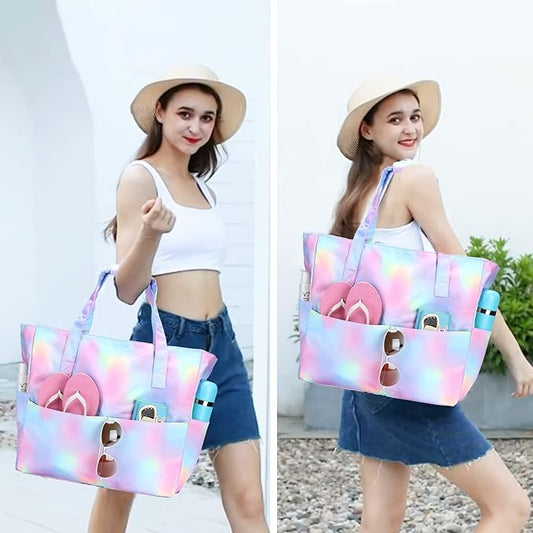 Bluboon Waterproof Beach Tote Pool Bags for Women Ladies Extra Large Carry On Bag With Wet Compartment for Weekender Travel