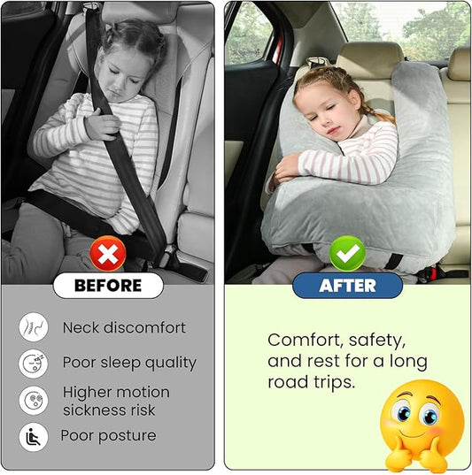 Travel Pillow Car Pillow for Kids, Car Sleeping Pillow for Adults and Kids Support Head and Neck on Road Trips Gray