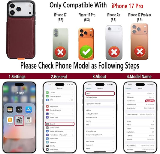 GUERNICA for iPhone 17 Pro (6.3") Case Wallet with Card Holder, RFID Blocking Leather Protection, Shockproof Women Men Phone Case for Apple 17 Pro, Wine Red