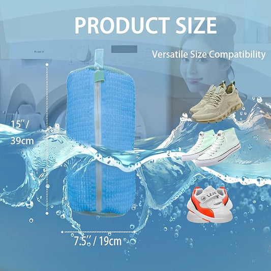 Shoe Washing Machine Bag,Laundry Shoe Bag for Sneaker,Tennis Shoes,Washer and Dryer,Reusable Cleaning Bag for Sock, Delicates,Gym Shoes (Blue 2pcs)