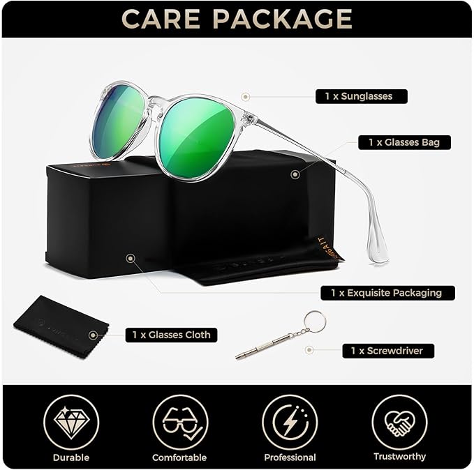 SUNGAIT Premium Vintage Round Sunglasses for Women Men Classic Retro Trendy Style