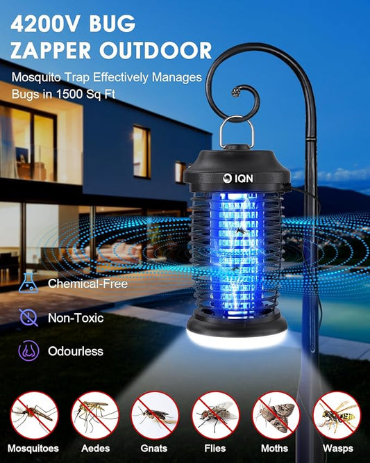 Outdoor Insect Killer, Mosquito Killer, Electric Fly Killer, Insect Killer, Mosquito Killer, Fly Trap, Indoor and Outdoor Flying Insect Killer 4200V, ABS Plastic Shell (Black)