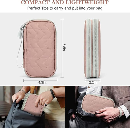 FYY Electronic Organizer, Travel Cable Organizer Bag Pouch Electronic Accessories Carry Case Portable Waterproof Double Layers All-in-One Storage Bag for Cable, Cord, Charger, Phone, Pink Pattern