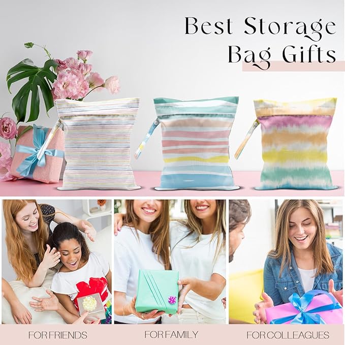 3 Pcs Wet Bag, Wet Dry Bag, Waterproof Bag, Small Laundry Bag, Wet Bag for Pool, Beach, Swimsuit, Makeup Bag, Diapers,Cruise Ship Essentials,Rainbow Gifts, Beach Accessories Travel for Women