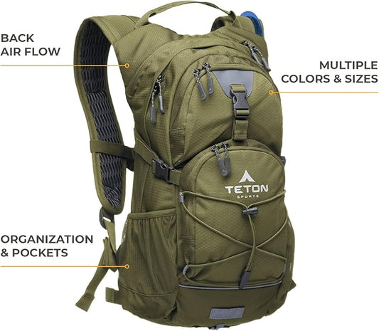 Teton Oasis/Trailrunner Hydration Backpack â Lightweight Water Pack with 2L/3L Bladder for Hiking, Running, Cycling, Biking â 2L/18L/22L Sizes â Sewn-in Rain Cover â Fits Men and Women