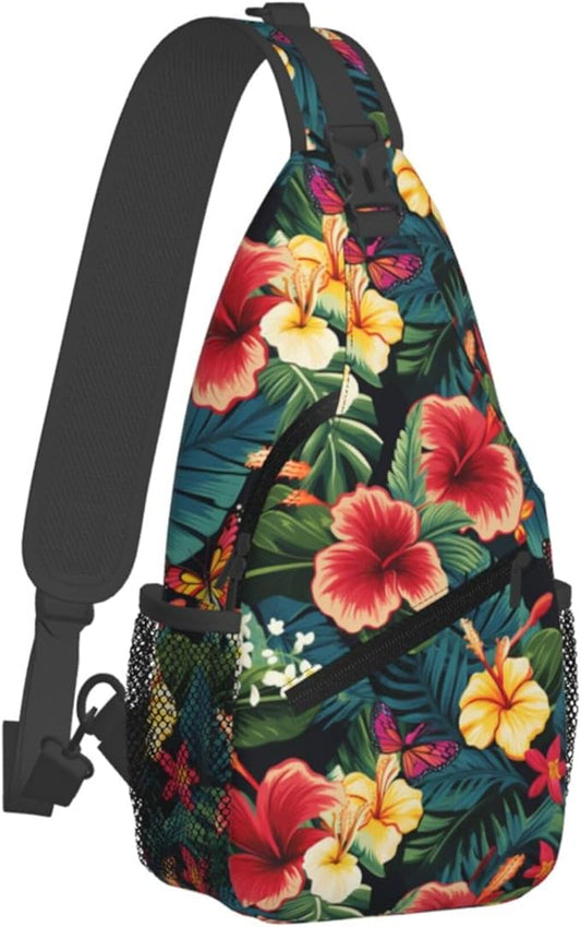Hawaii Tropical Palm Sling Backpack Crossbody Bag Casual Chest Bags Travel Hiking Daypack Shoulder Bag for Women Men