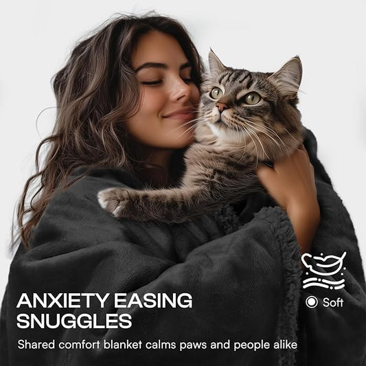 Luciphia Waterproof Pet Blanket, Liquid Pee Proof Dog Blanket for Sofa Bed Couch, Reversible Sherpa Fleece Furniture Protector Cover for Small Medium Large Dogs Cats, Black Queen Size(90" x 82")