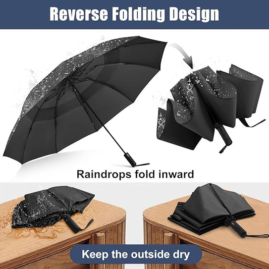 G4Free 42/46/54/62 Inch Large Golf Umbrella Compact Reverse Travel Umbrella 10 Ribs Windproof for Rain Double Canopy Automatic Open Close