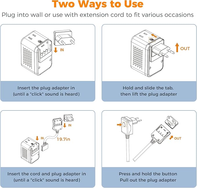 TESSAN 220 to 110 Voltage Converter US to Europe, International Travel Power Adapter with 4 USB Ports(2 USB C), 2 AC and EU/UK/AU Plug Universal Power Converter Adapter Combo, Step Down Transformer