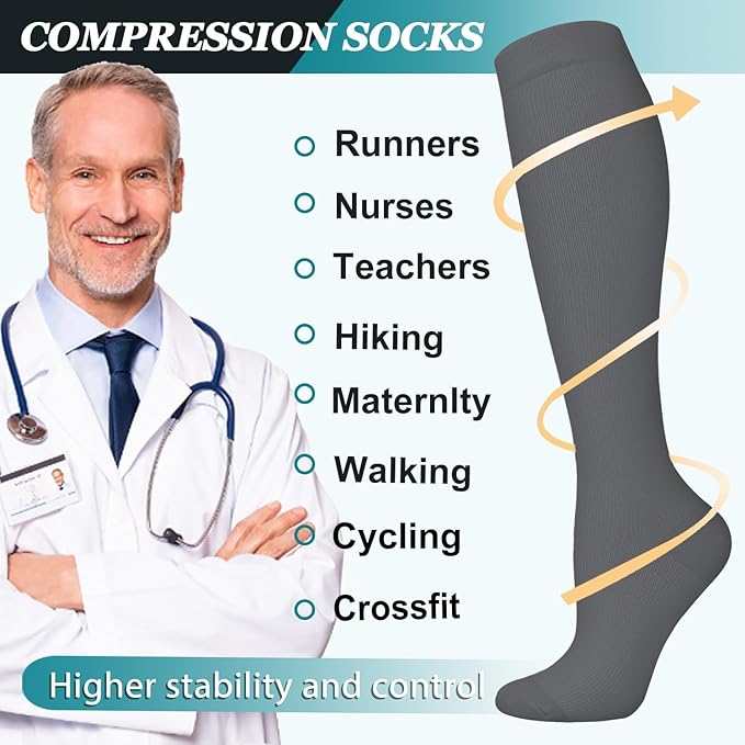ACTINPUT 8 Pairs Compression Socks for Women & Men,Support Compression Stockings for Medical Running Athletic
