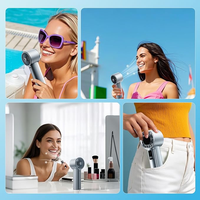 PANERGY High Speed Handheld Fan with Ice Cooler,1-100 Speed Adjustable Mini Turbo Fan, 4000mAh Battery Rechargeable & Digital Display,Gifts for Women Men Travel/Office/Beach/Camping(Blue)