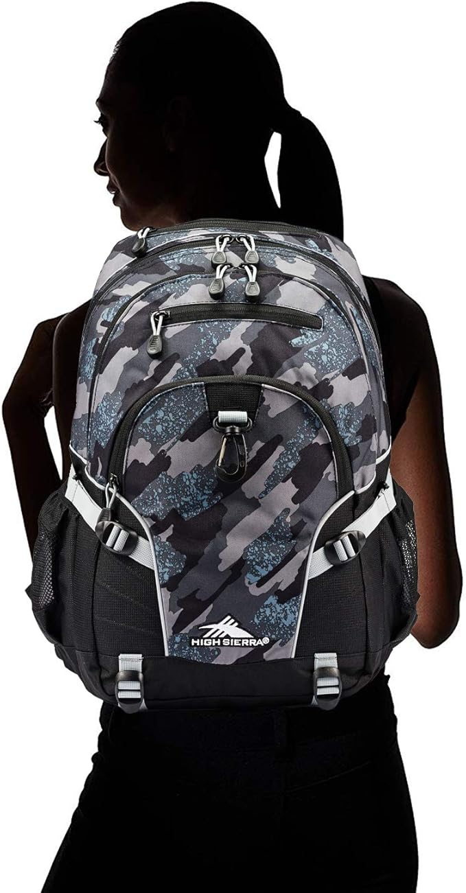 High Sierra Loop Backpack, Travel, or Work Bookbag with tablet sleeve, One Size, Graffiti/Black/Ash