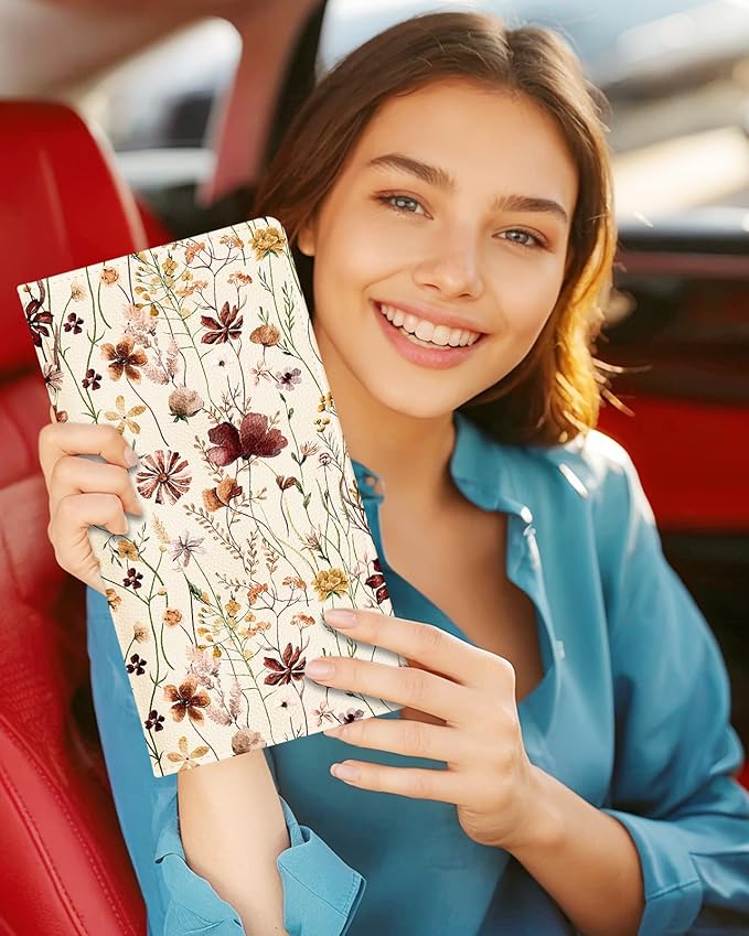 Slohif Car Registration and Insurance Card Holder with Magnetic Shut - Vehicle Glove Box Organizer Women Leather Automobile License Holders Coasters Auto Accessories Case for Document,Vintage Flower