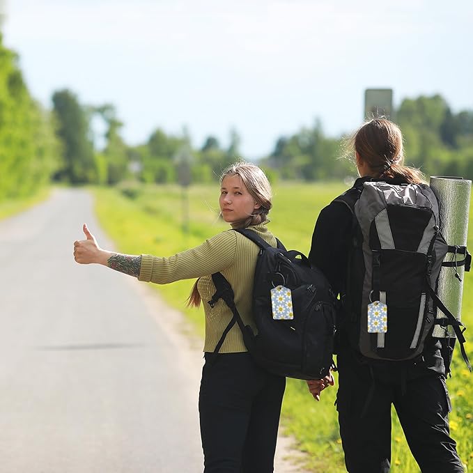 2 Pack Luggage Tag for Suitcases Cute White Daisy Flowers PU Leather Bag Travel Suitcase ID Identifier Baggage Tags for Women Men Travel