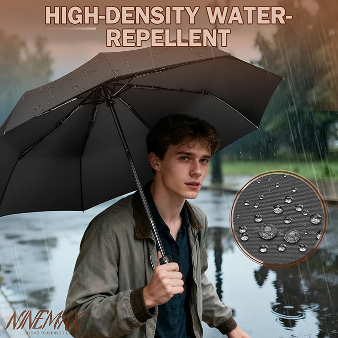 NINEMAX Travel Folding Umbrella Windproof for Men Women, Portable Compact Umbrellas Automatic Open and Close for Rain