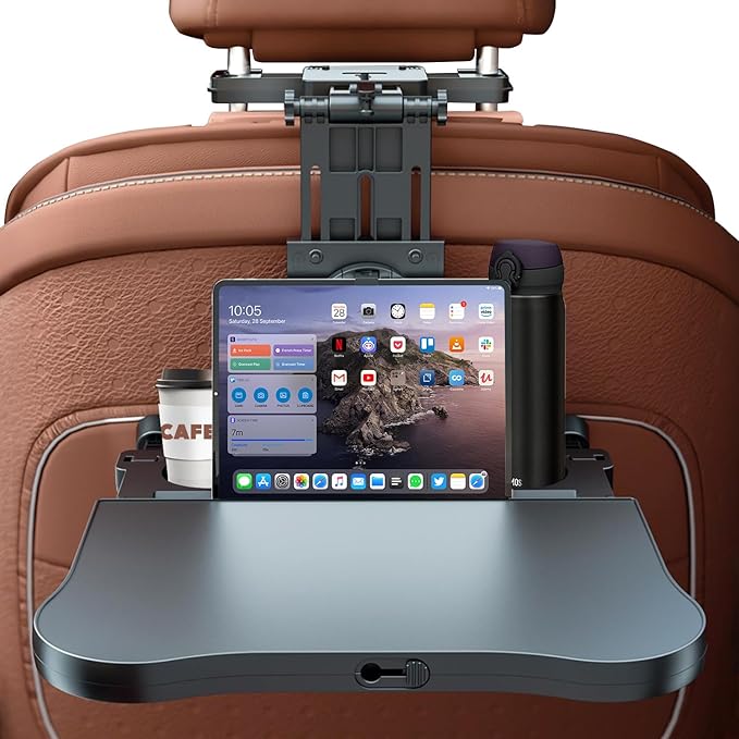 zorunowa Car Back Seat Tray Table-Stable Auto Backseat Food Trays Desk for Rear Passenger Road Trip Eating & Work, Multifunctional Adjustable Travel Tray with Phone Drink Holder for Laptop iPad