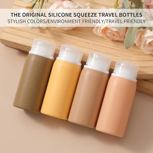 Muslish 21 Pack Travel Bottles for Toiletries, Leak-Proof TSA Compliant Silicone Travel Size Containers for Shampoo and Conditioner, BPA Free with Toiletry Bag (Apricot)
