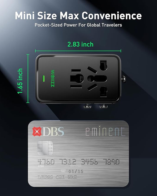 75W Tiny Universal Travel Adapter, GaN Fast Charging European Power Adapter with 5 Ports (1 AC, 1 USB-A, and 3 USB-C), Plug Adapter with Smart Chip for Over 200 Countries, PD&QC Charger