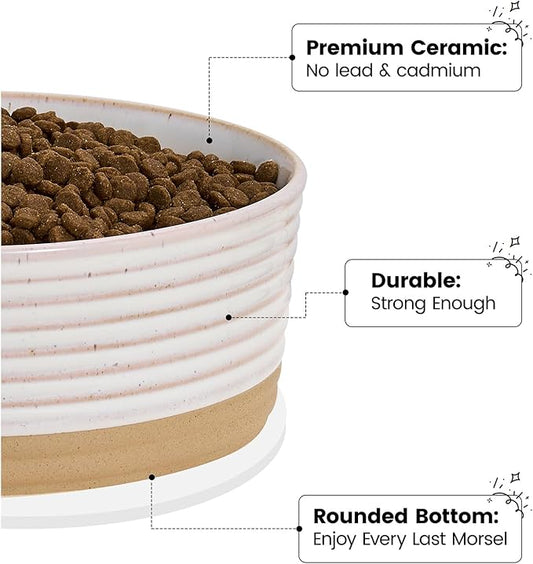 Ceramic Dog Bowls, 4 Cups Food and Water Bowl for Puppy, Small & Medium Sized Dogs, Cute Dog Dish, Easy to Clean, Vanilla White