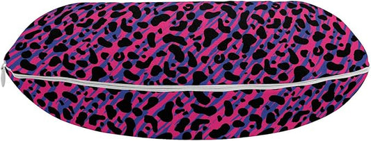 Ambesonne Jungle Travel Pillow Neck Rest, 80s Style Vintage Leopard Skin Radiant Colors Tiger Savannah Print, Memory Foam Traveling Accessory for Airplane and Car, 12", Royal Blue Hot Pink