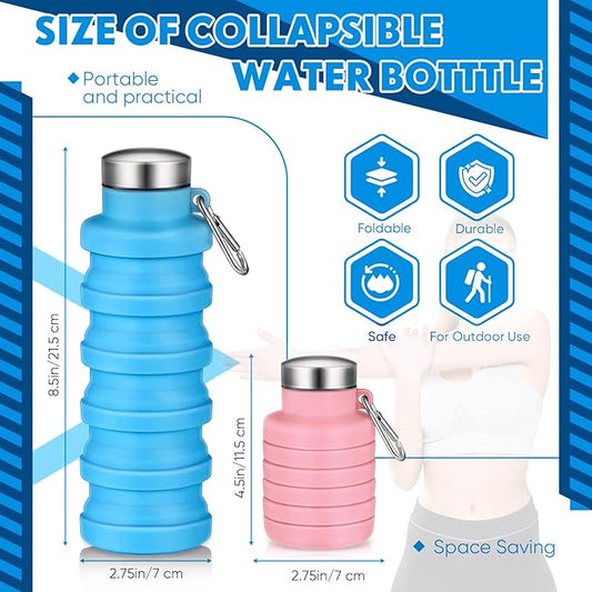 Baderke 2 Pcs Collapsible Water Bottles 17oz Silicone Travel Foldable Portable Water Bottle with Buckle Silicone Lightweight Reusable Leakproof for Camping Hiking Cycling Sport(Pink, Blue)