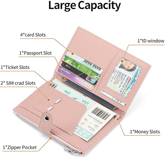 Passport Holder for Women Leather Passport Wallet for Travel RFID Blocking Passport Wallet Credit Card Holder with Zipper Pocket