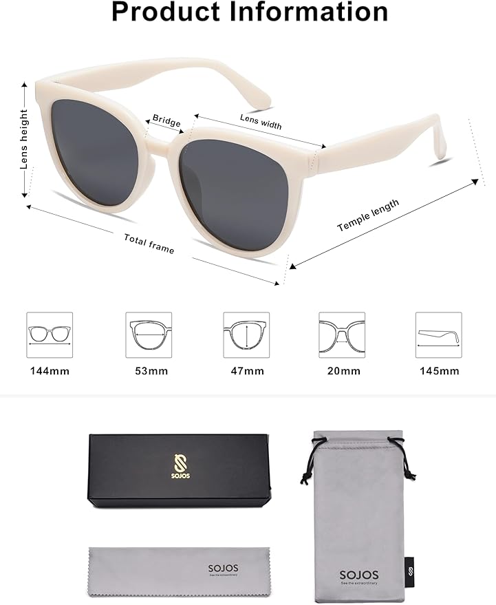 SOJOS Trendy Cat Eye Round Polarized Sunglasses for Women Fashion UV Protection Sunnies Sunglasses SJ2175